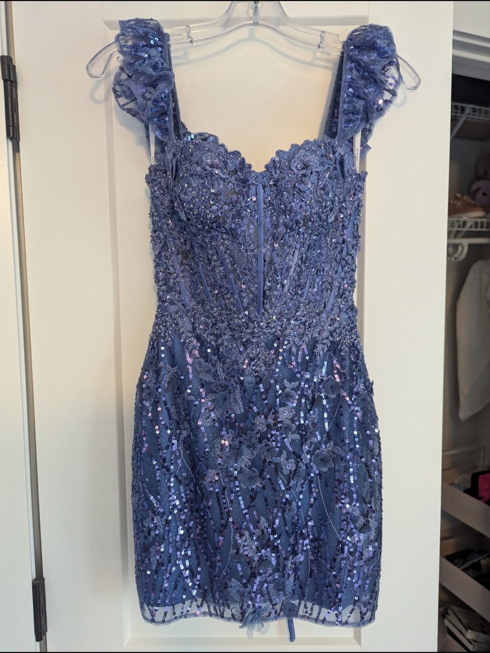 Sherri Hill homecomimg Embellished Lace Mini Dress - Blue